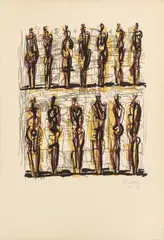 Thirteen Standing Figures [Cramer 41] by Henry Moore, pencil, sold Oct 2025