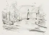 Tower Bridge I by Oskar Kokoschka, pencil, sold Oct 2025