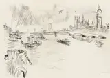 Houses of Parliament II by Oskar Kokoschka, pencil, sold Oct 2025