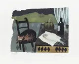 Cat and Fish by Mary Fedden, pencil, sold Oct 2025