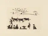 Los Cabestros Retiran al Toro Manso [Baer 979] by Pablo Picasso, pencil, sold Oct 2025