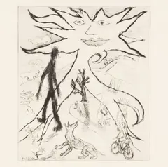 The Sun Shining Down on a Street by Ken Kiff, etching, sold Oct 2025