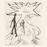 The Sun Shining Down on a Street by Ken Kiff, etching, sold Oct 2025