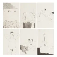 Illustrations for Fourteen Poems by C P Cavafy by David Hockney O.M. C.H., pencil, sold Oct 2025