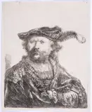 Self Portrait in a Velvet Cap with Plume by Rembrandt Harmensz van Rijn, Etching, sold Mar 2025