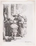Beggars receiving alms at a door by Rembrandt Harmensz van Rijn, Etching, sold Mar 2025