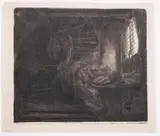 Saint Jerome in a dark Chamber by Rembrandt Harmensz van Rijn, Etching, burin and drypoint, sold Mar 2025