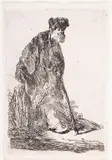 Man in a Coat and Fur Cap leaning against a Bank by Rembrandt Harmensz van Rijn, Etching, circa, sold Mar 2025