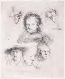 Studies of the Head of Saskia and Others by Rembrandt Harmensz van Rijn, Etching, sold Mar 2025