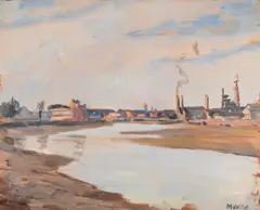 The thames at chelsea by Paul Maze, Oil on board, sold Mar 2025