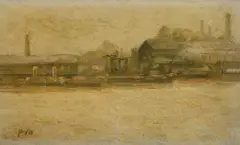 Old home of the steam-boats at battersea by Paul Maitland, Oil on board, sold Mar 2025