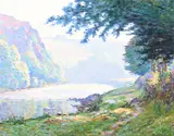 French river landscape on the seine by Wynford Dewhurst, Oil on canvas, sold Mar 2025