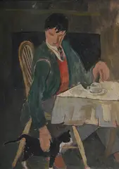 Breakfast with friska by Gilbert Spencer, 1956, Oil on board, sold Mar 2025