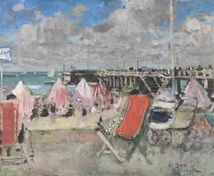 Tentes sur la plage d'arcachon by François Gall, Oil on canvas, sold Mar 2025