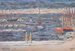 Promeneuses sur le port de cannes by Pierre Bonnard, Oil and gouache with traces of pencil on paper laid down to canvas, sold Mar 2025