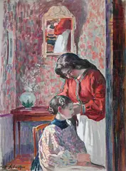 La coiffure by Henri Lebasque, Oil on canvas, sold Mar 2025