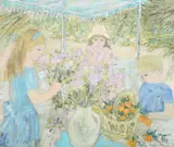 Children arranging flowers by Jocelyne Seguin, Oil on canvas, offered Mar 2025