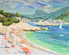 La plage, bestouan - cassis by John Cunningham, Oil on canvas, sold Mar 2025
