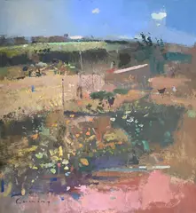 Somerset landscape, september by Frederick Cuming, Oil on board, sold Mar 2025