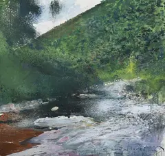 Tarn river near florac by Kurt Jackson, Mixed media, sold Mar 2025