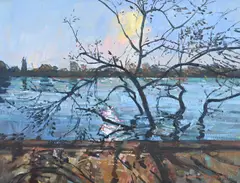 View across the river by William Bowyer, Oil on canvas laid to board, sold Mar 2025