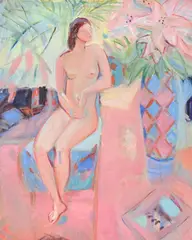 The lilies by Rose Hilton, Oil on canvas-board, sold Mar 2025