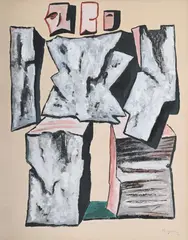 Abstract composition by Alberto Magnelli, Oil and gouache on paper, sold Mar 2025