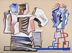 Abstract composition by Alberto Magnelli, Oil and gouache on paper, sold Mar 2025