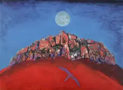 Rock and moon, judea, israel by Keith Grant, Acrylic on board Indistinctly signed, titled and dated, sold Mar 2025