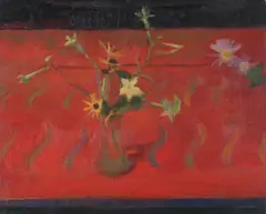 Tobacco plants in a vase by Robert Organ, 1983, Oil on canvas laid to board, sold Mar 2025