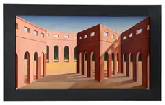 The arches by Patrick Hughes, 1995, Oil on board construction, sold Mar 2025