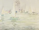 Yachts with steamboat beyond by Paul Maze, Watercolour and pencil, sold Mar 2025