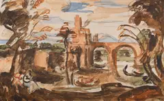 Classical landscape by Duncan Grant, 1924, Watercolour, sold Mar 2025