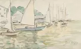 Boats in the harbour by Paul Maze, Watercolour and pencil, sold Mar 2025