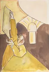 Study for the palestine restoration fund poster by David Bomberg, 1923, Ink, watercolour and wash, sold Mar 2025