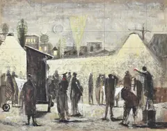 Night scene by Alan Reynolds, Watercolour, gouache and ink on card, squared for transfer, offered Mar 2025