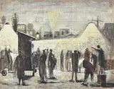 Night scene by Alan Reynolds, Watercolour, gouache and ink on card, squared for transfer, offered Mar 2025