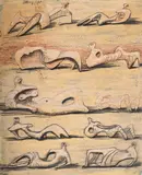 Reclining figures by Henry Moore, Pencil, wax crayon, watercolour and wash, offered Mar 2025