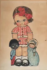 Child with dolls by Mabel Lucie Attwell, Watercolour, sold Mar 2025