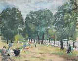 Figures in the park, with boating on the lake by Paul Maze, Pastel, sold Mar 2025
