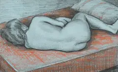 Girl resting by Clifford Eric Martin Hall, 1959, Pastel and charcoal, offered Mar 2025