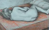 Girl resting by Clifford Eric Martin Hall, 1959, Pastel and charcoal, offered Mar 2025