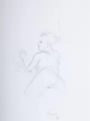Hebe smoking by Maggi Hambling, 1980, Pencil, sold Mar 2025