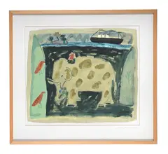 Untitled (elephant & boat) by Emma McClure, Oil and pencil on paper, sold Mar 2025