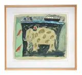 Untitled (elephant & boat) by Emma McClure, Oil and pencil on paper, sold Mar 2025
