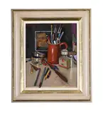 Studio still life by Luke Martineau, Oil on board, sold Mar 2025