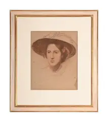 Portrait study of a woman wearing a hat by George Spencer Watson, Pastel, sold Mar 2025