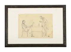 At the restaurant by Bernard Boutet de Monvel, Ink and pencil, sold Mar 2025