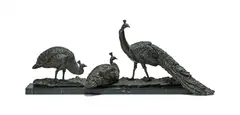 Animalier bronze of three peacock fowls early, 20th century by Anton Büschelberger, BRONZE, sold Mar 2025