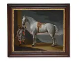 Carpenter', lord craven's hunter, held by a page by Robert Byng, Oil on canvas, sold Mar 2025